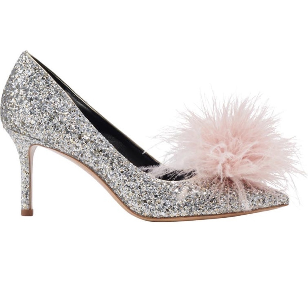 🆕kate spade new york Marabou Pom Pom All Over Glitter Pointed Toe Stiletto Pump - Picture 3 of 6